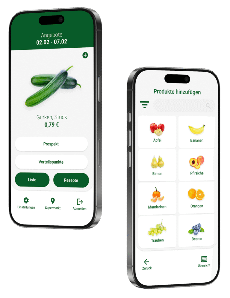2 Handys zeigen Screenshots von der App ,,Navicart“