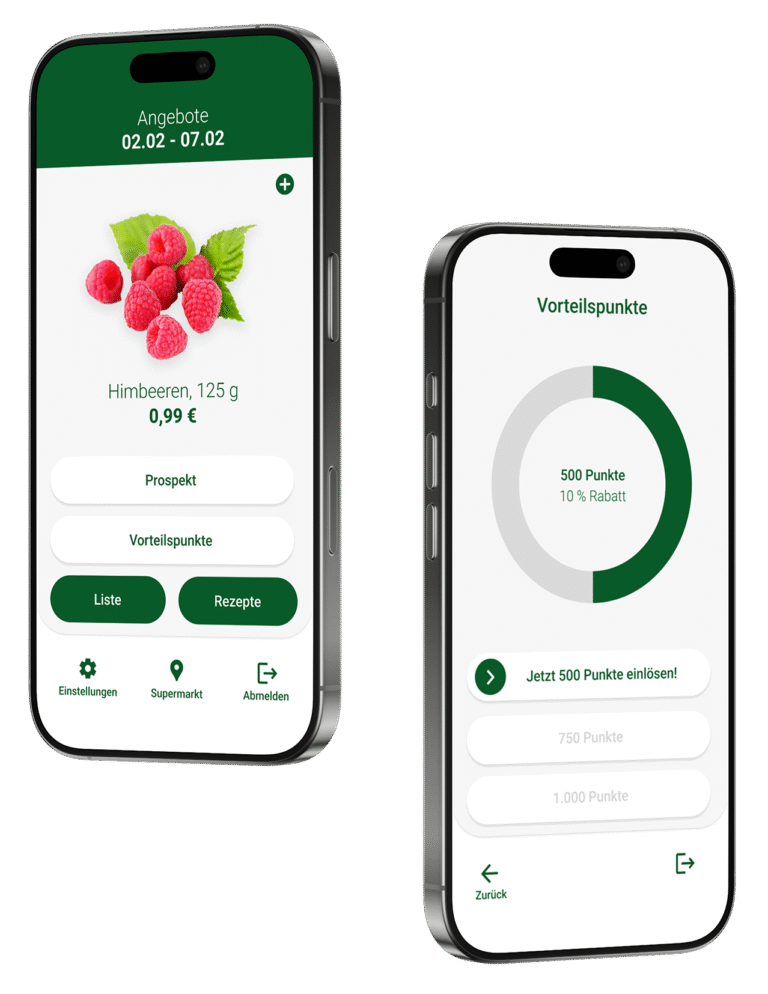 2 Handys zeigen Screenshots von der App ,,Navicart“